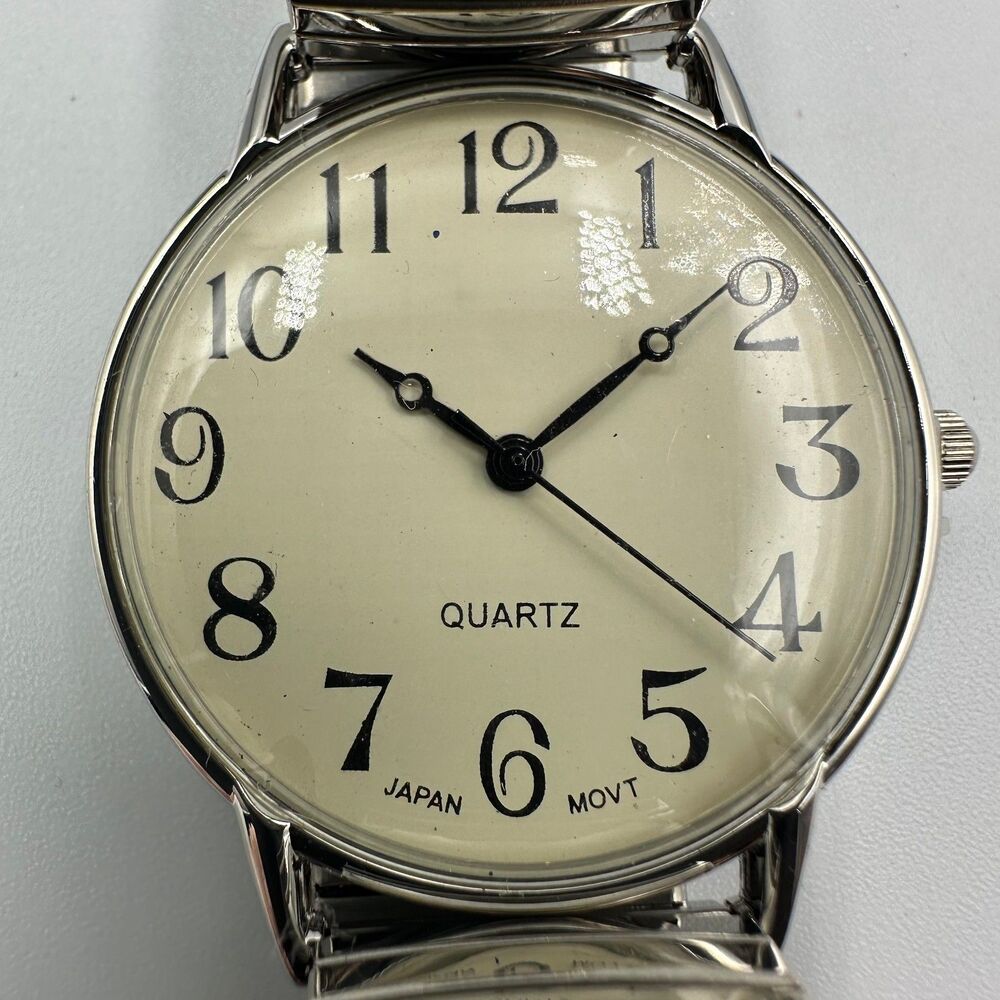 Unbranded Men's Quartz Watch Cream Dial Large Numerals Stretch Band For Parts